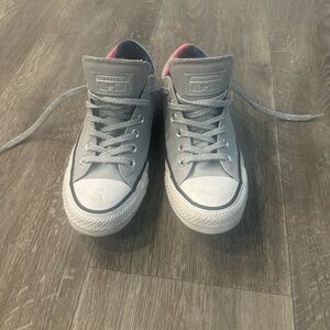 Converse Gray Low-Top Canvas Sneakers with Pink Lining
